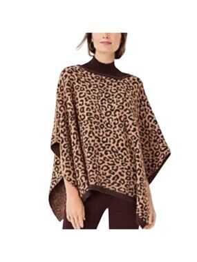 Ann Taylor Leopard Print Wool Blend Poncho Sweater Womens Medium Large New